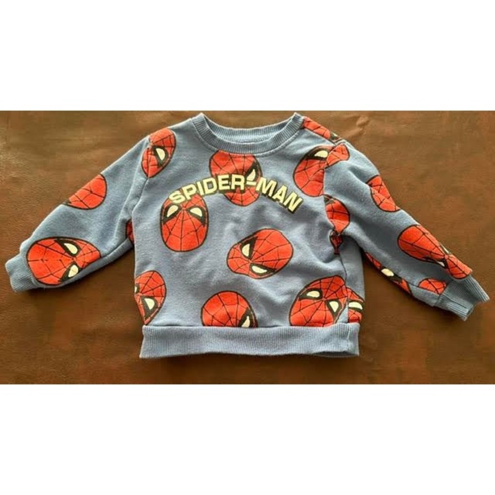 Marvel Spider-Man Boys Blue All Over Mask Print Crewneck Sweatshirt Kids